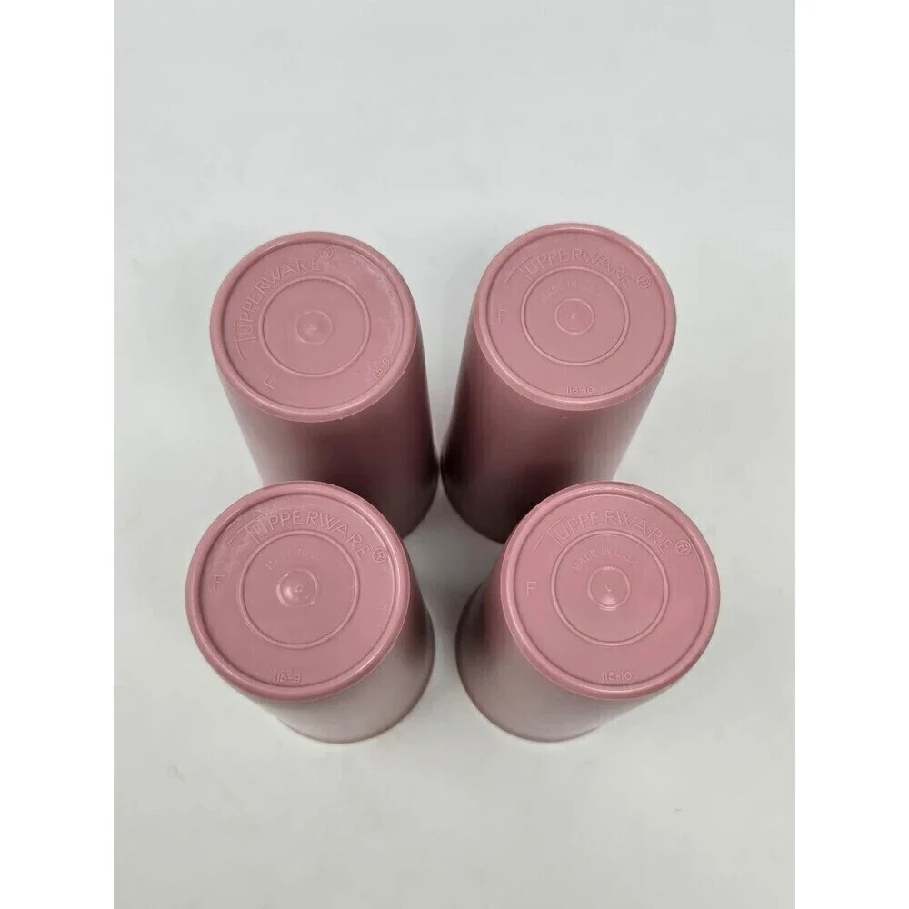 VINTAGE TUPPERWARE SET OF 4 TALL TUMBLERS DUSTY ROSE PINK 12 OZ DRINKWARE 1990S